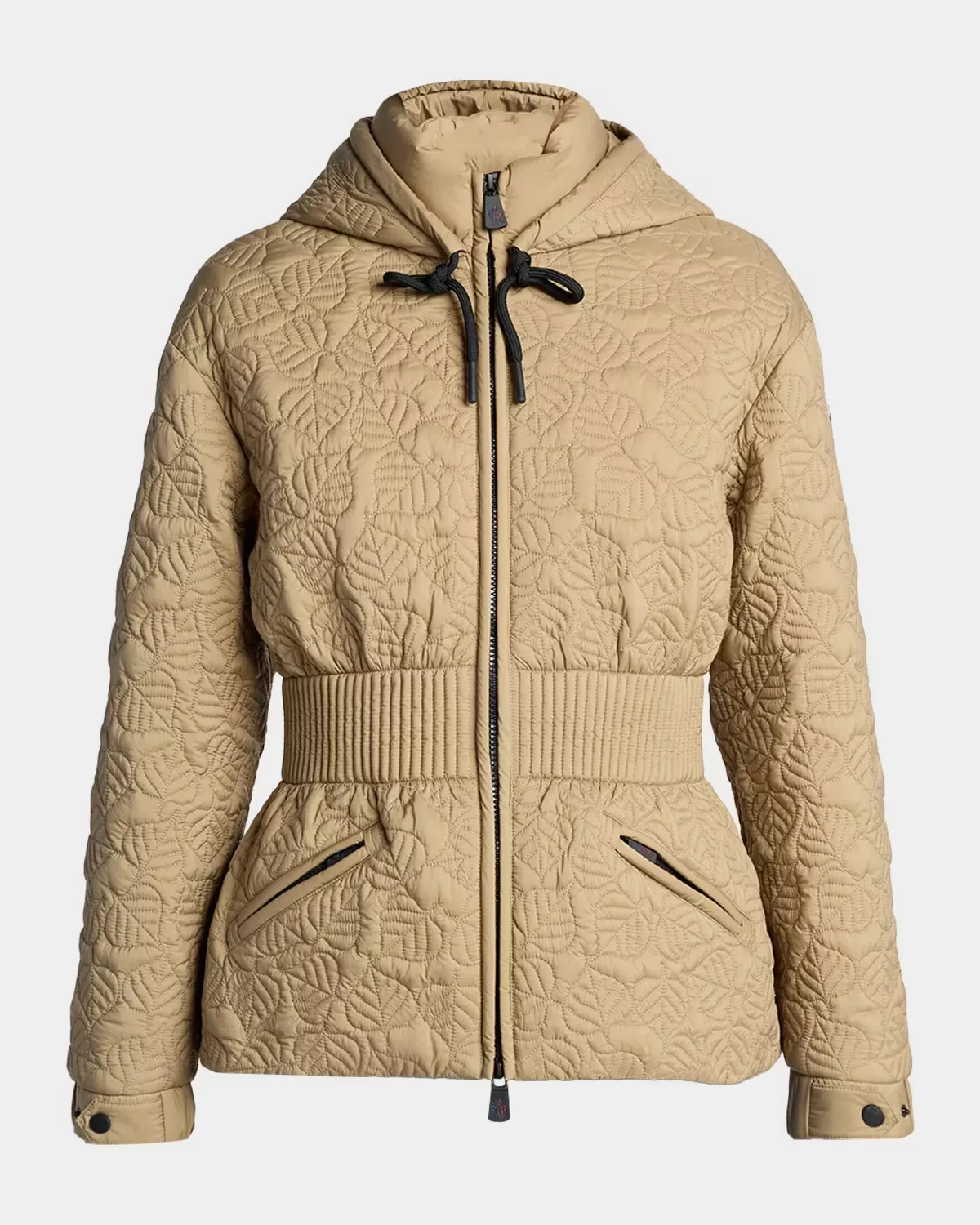 Etaules Leaf Embroidered Hooded Short Down Jacket