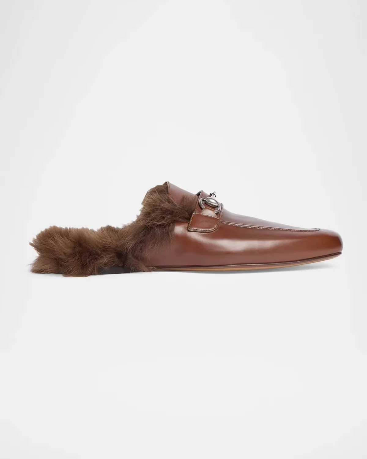 Shearling-Lined Leather Horsebit Mules by Gucci