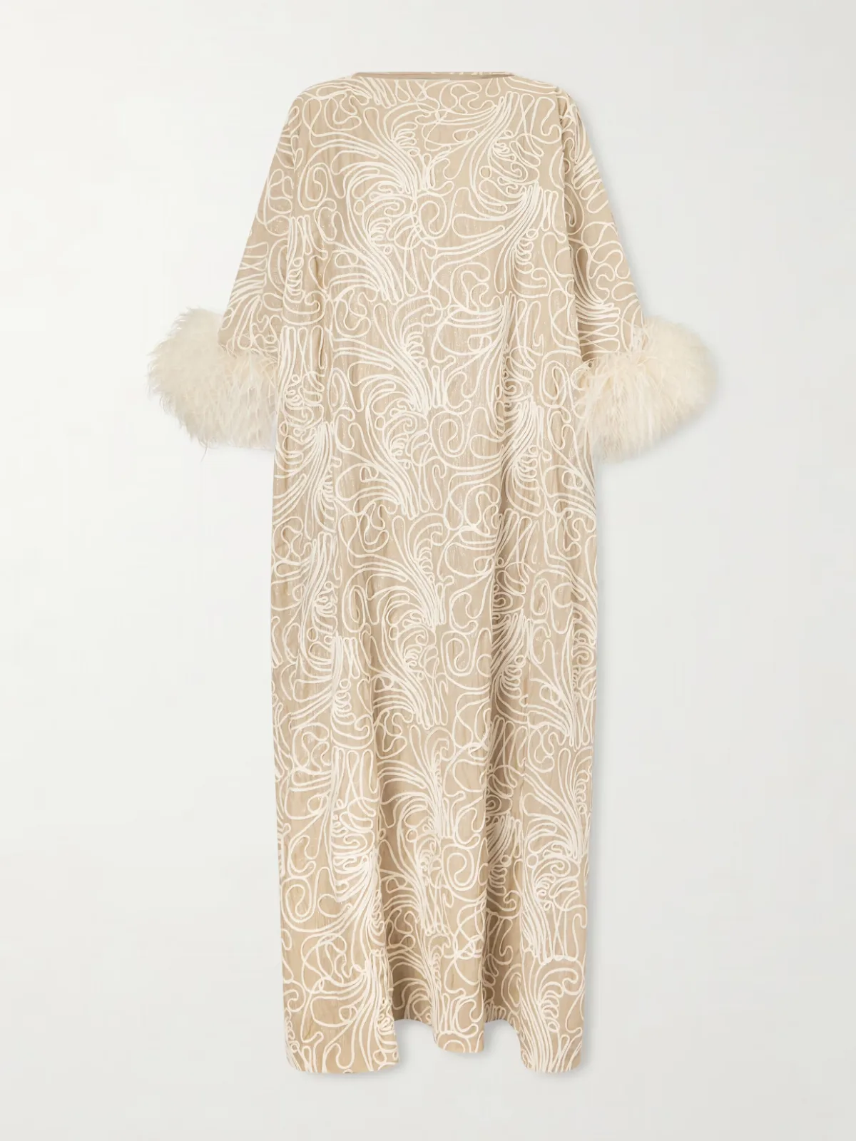 - Feather-trimmed Embroidered Crepe Gown -