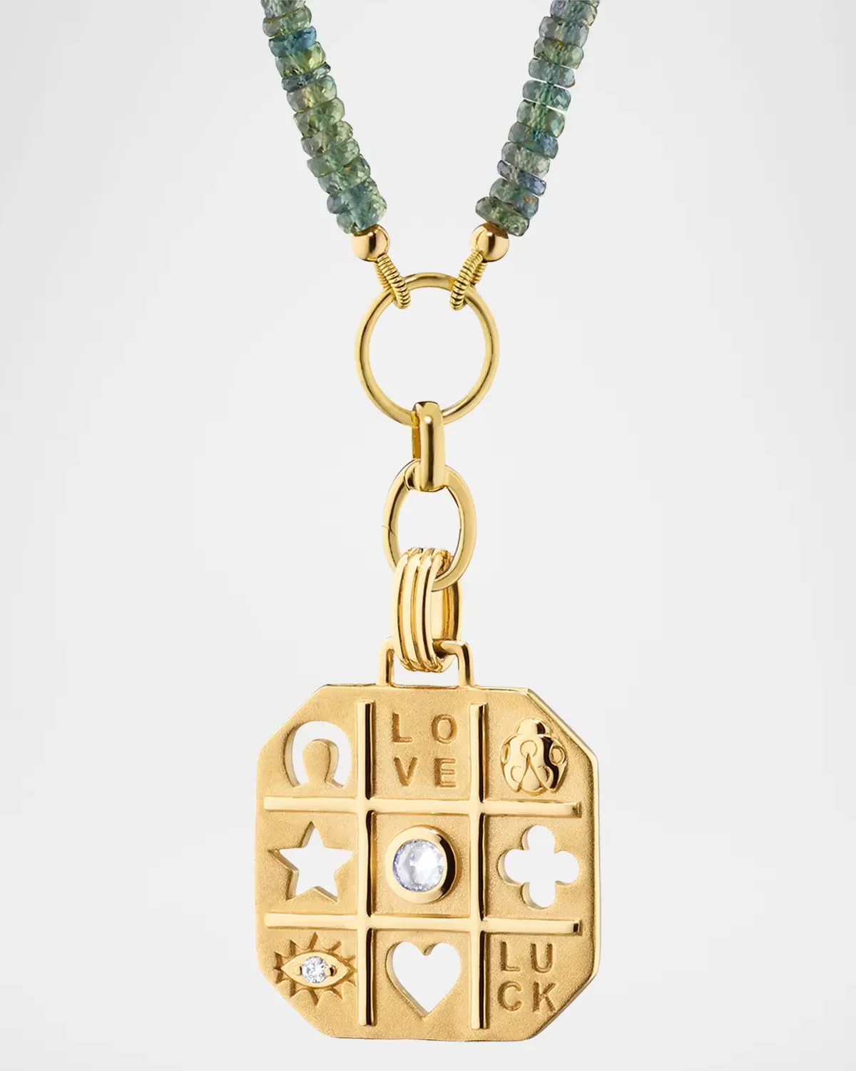 18K Yellow Gold Tokens of Luck Green Sapphire Necklace by Monica Rich Kosann