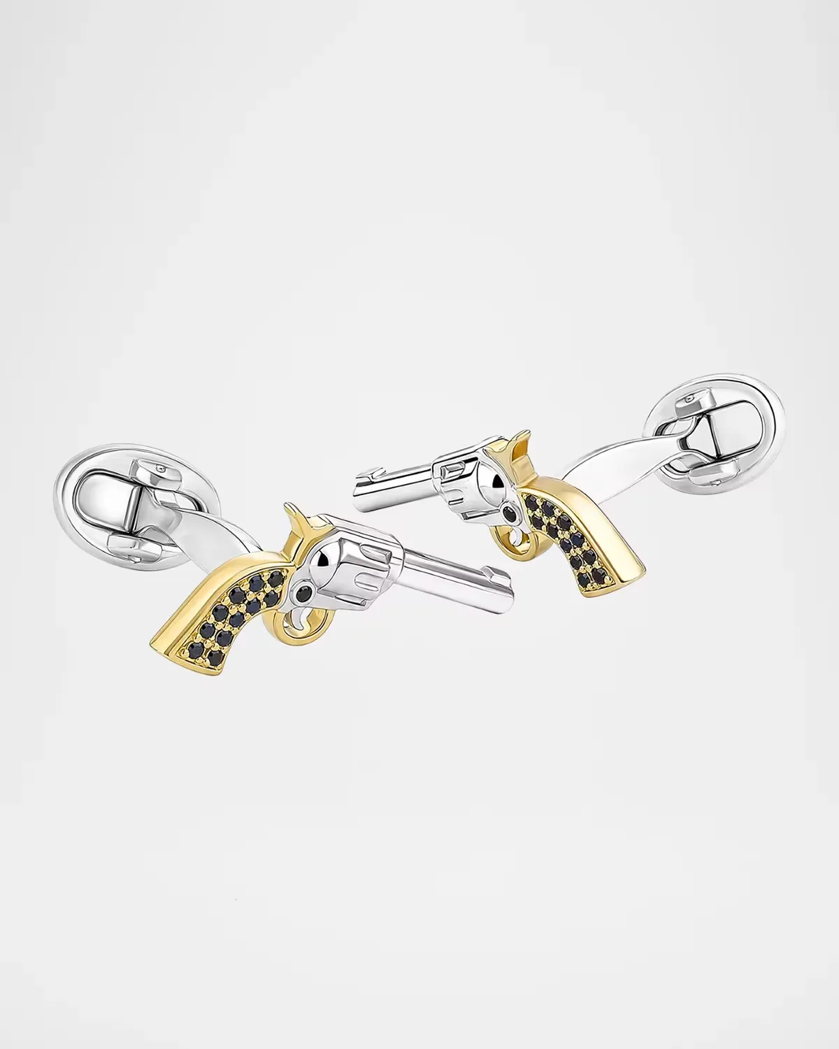 Silver Pistol Cufflinks with Black Diamonds by Jan Leslie