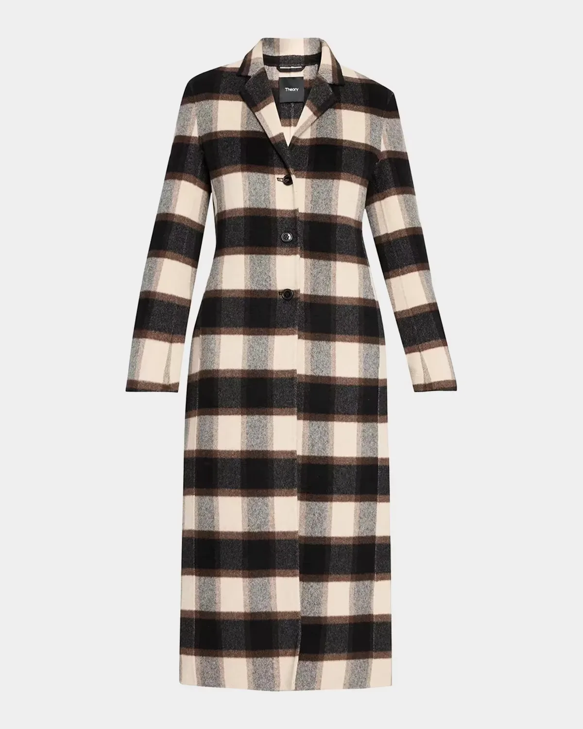 Plaid Virgin Wool-Blend Long Coat by Theory