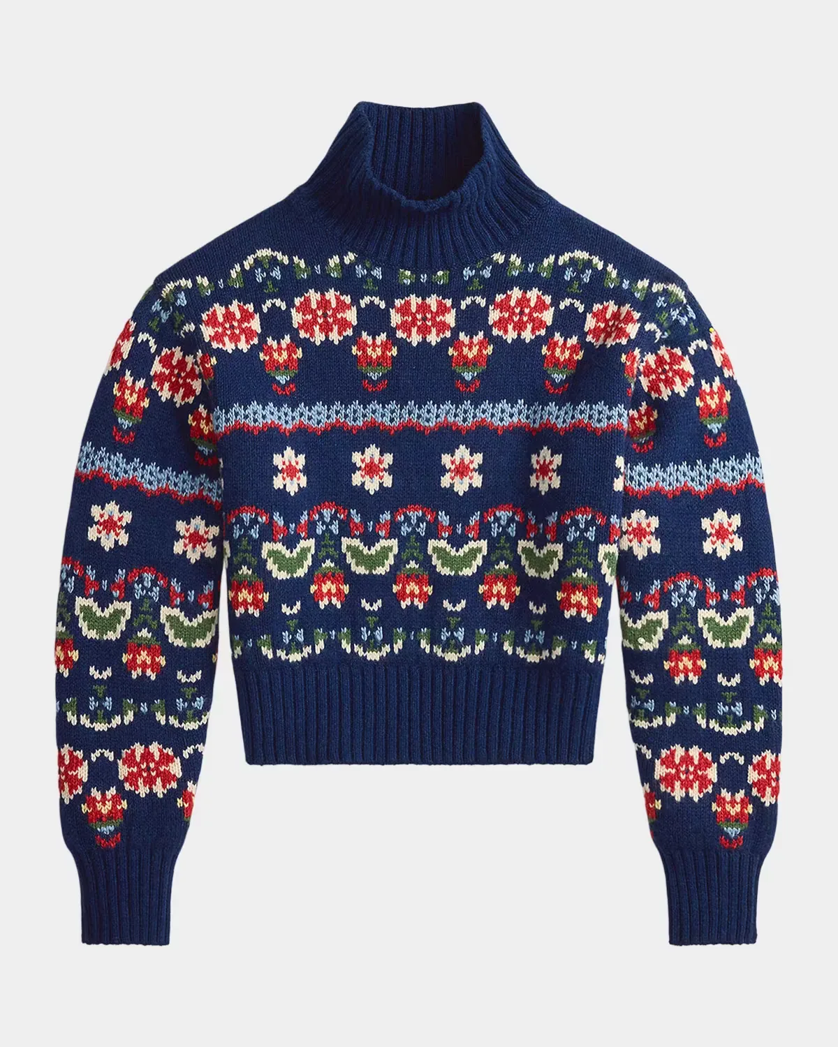 Floral Fair-Isle Wool-Blend Funnel Neck Sweater