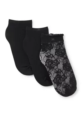 3-Pack Lace and Microfiber Ankle Socks by Sam Edelman