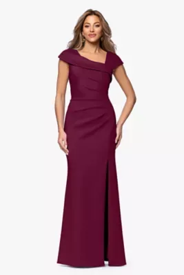 Cap Sleeve Asymmetrical Solid Scuba Gown by Xscape