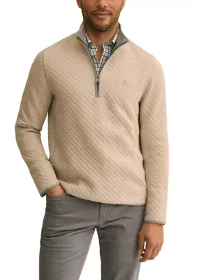 Cotton Blend Diamond-Quilted 1/2-Zip Pullover