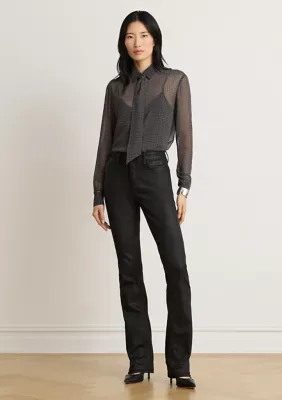Petite Classic Fit Glen Plaid Tie-Neck Shirt by Ralph Lauren