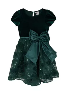Velvet Puff Sleeve Glitter Dress by Rare Editions