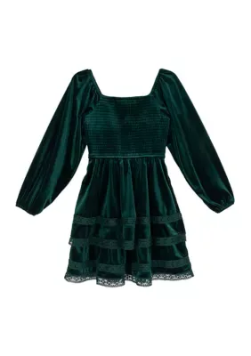 Velvet Lace Trim Dress by Rare Editions