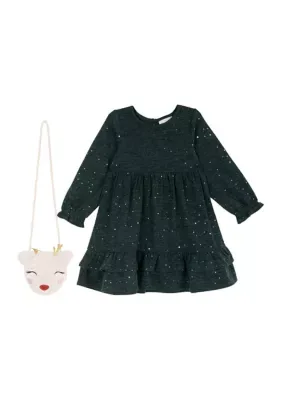Glitter Knit Dress with Deer Bag by Rare Editions