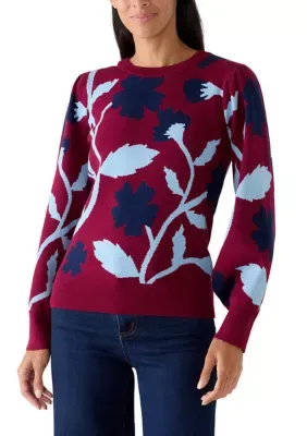 Puff Sleeve Intarsia Sweater by Crown & Ivy