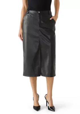 Pleather Button Front Skirt by Oak & Trellis