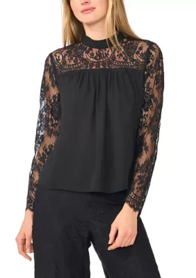 Long Lace Sleeve Mock Neck Blouse by Ted Baker