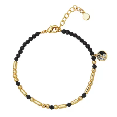 Genuine Black Spinel and Created White Sapphire Morse Code Balance Bracelet in 18k Gold Plated Sterling Silver, 7.25 In by Aurealis