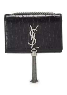 Saint Laurent Calfskin Crocodile Embossed Medium Classic Monogram Kate Tassel Satchel by What Goes Around Comes Around