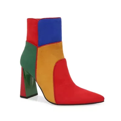 Fina Multi Color Patchwork Suede Ankle Bootie