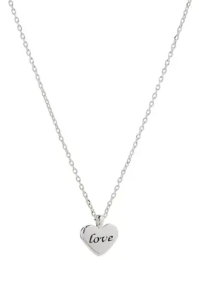 Plated Love Script Heart Pendant - 16 In