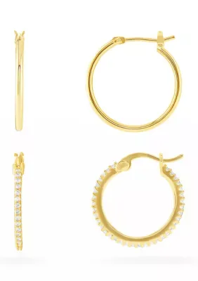 Fine Plated Polished & Pavé Cubic Zirconia Hoops Earring Set