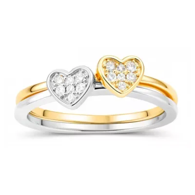 Sterling Silver Two-Tone Petite Diamond Heart 2pc Stackable Ring Set by Kylie Harper