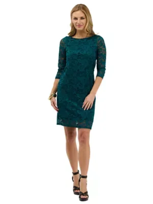 Elevate Elegant Floral Lace Three-Quarter Sleeve Dress