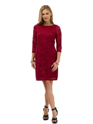 Elevate Elegant Floral Lace Three-Quarter Sleeve Dress