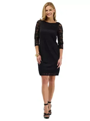 Elevate Elegant Floral Lace Three-Quarter Sleeve Dress