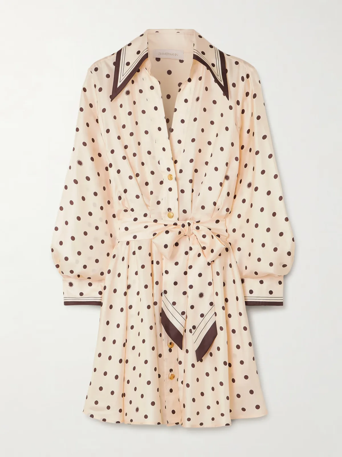 - Belted Polka-dot Silk-satin Mini Shirt Dress -
