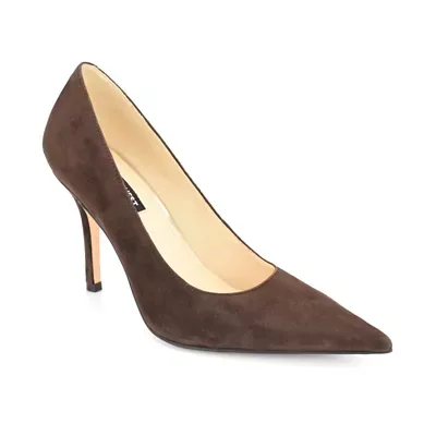 Gemmha Slip-On Stiletto Heel Dress Pumps Dark Brown Suede by Nine West