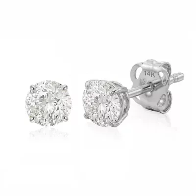 Lab Created 14k Yellow Gold 4MM Solitaire Round Earrings Studs Embellished with Swarovski Zirconia by Belk & Co