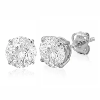 Lab Created 14k White Gold 7.5MM Solitaire Round Earrings Studs Embellished with Swarovski Zirconia by Belk & Co