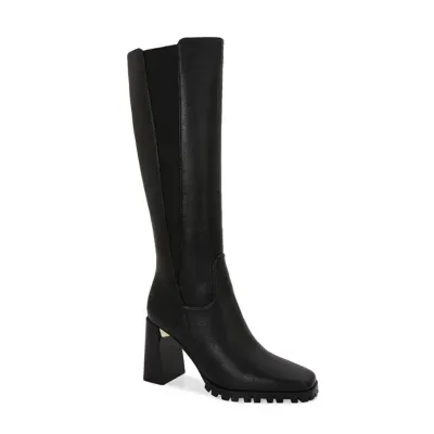 Frida Side Elastic Knee High Lug Sole Square Toe Boot by Ninety Union
