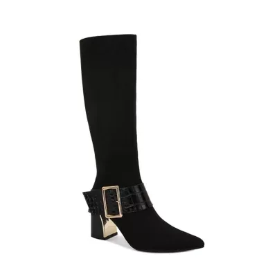 Mandy Side Belt Buckle Knee-High Suede Block Heel Boot by Ninety Union