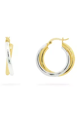 Two Tone Plated Polished Crossover Double Hoop Earrings by Belk Silverworks