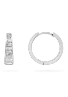 Fine Plated Baguette Cubic Zirconia Huggie Earrings by Belk Silverworks