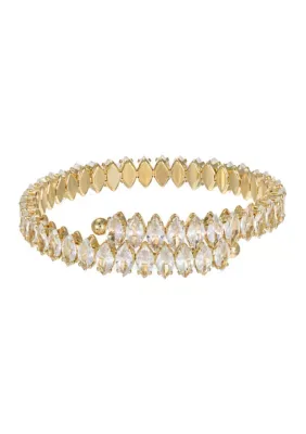 Fine Plated Marquise Sapphire & Clear Cubic Zirconia Coil Tennis Adjustable Bracelet