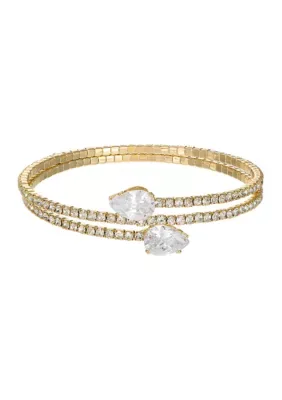 Plated Double Pear Cubic Zirconia Stone Tennis Coil Wrap Adjustable Bracelet