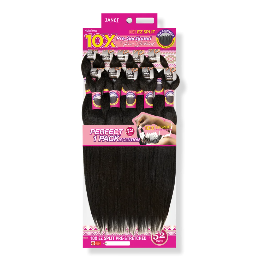 10X EZ Split Pre-Stretched 52 Braiding Hair - 1 Jet Black by Janet Collection