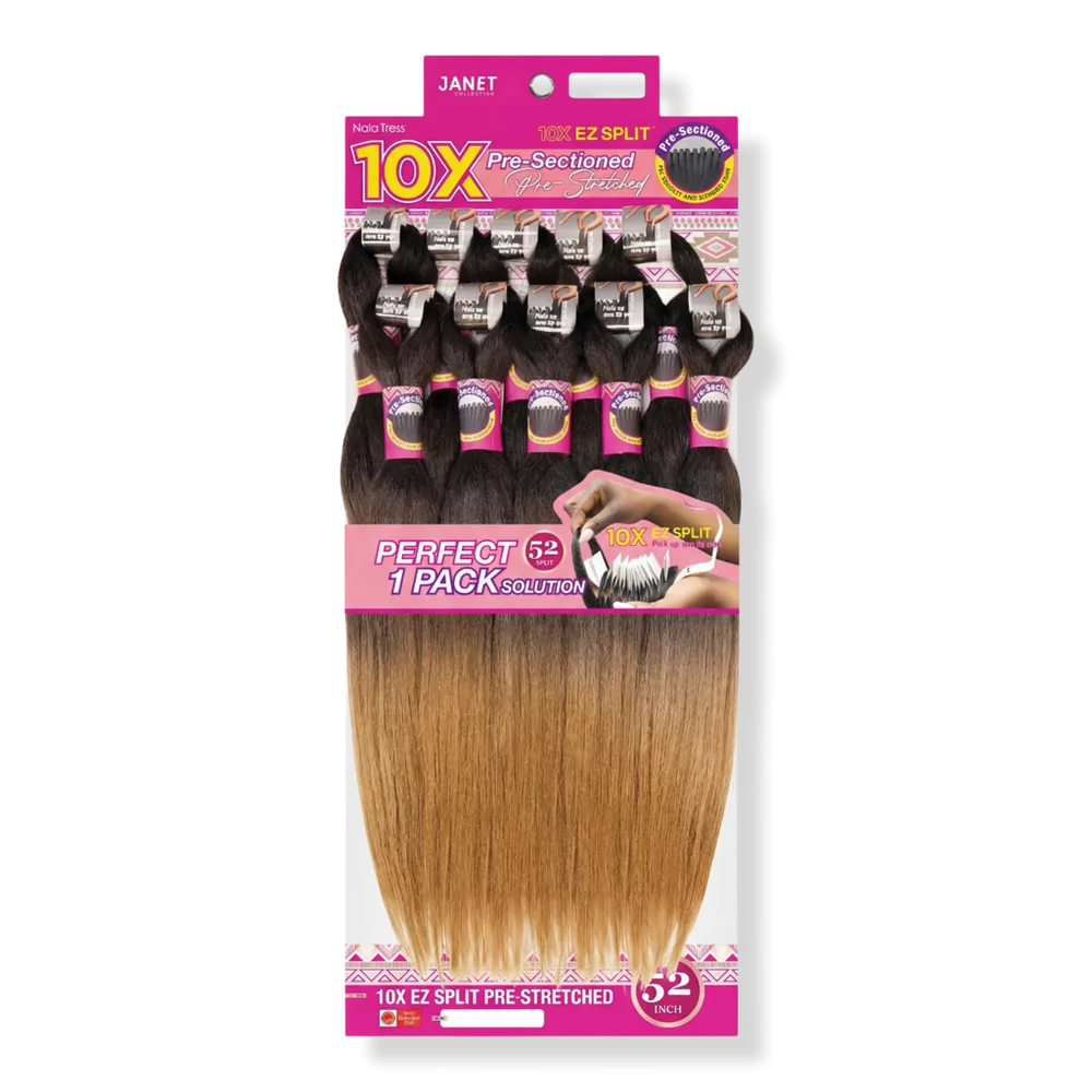 10X EZ Split Pre-Stretched 52 Braiding Hair - Ombre Natural Blac/Golden Blonde by Janet Collection