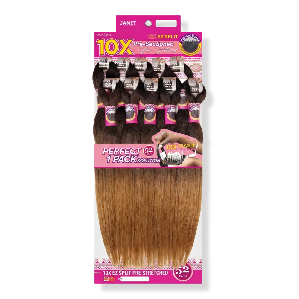10X EZ Split Pre-Stretched 52 Braiding Hair - Ombre Natural Black/Medium Auburn by Janet Collection