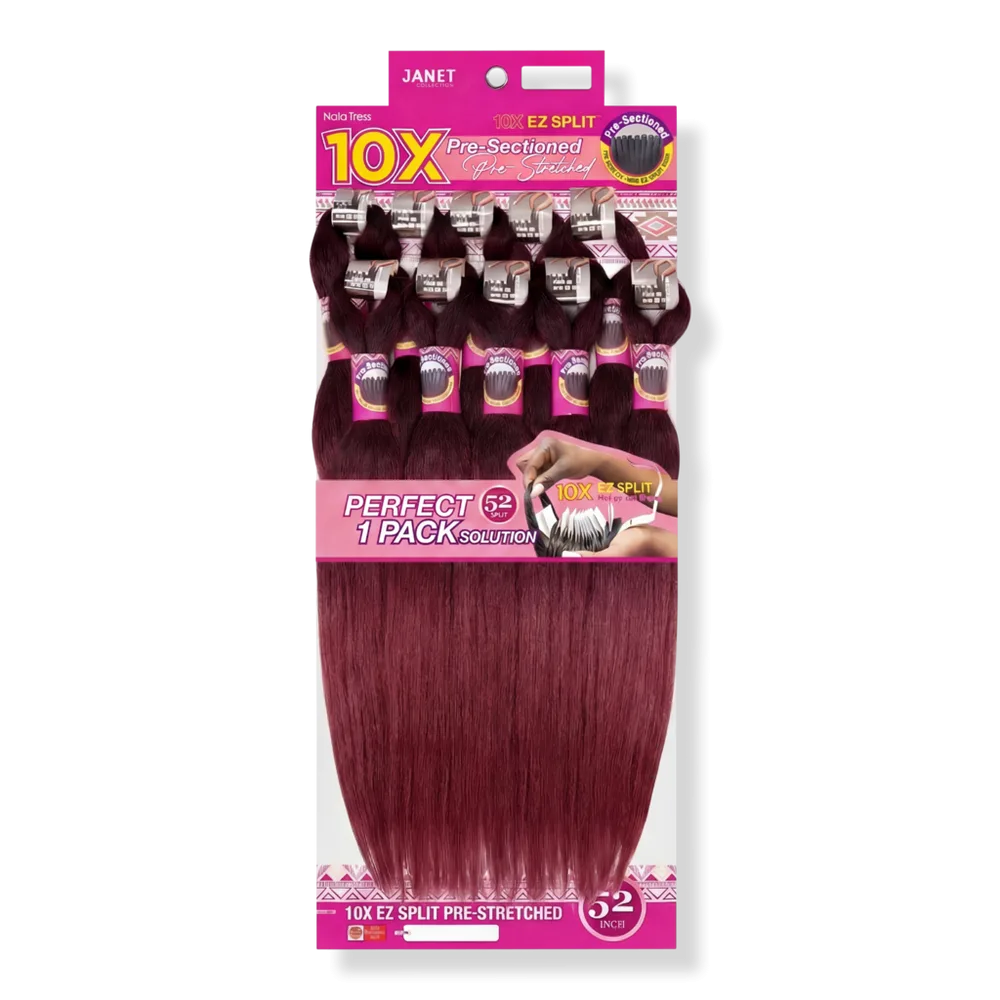 10X EZ Split Pre-Stretched 52 Braiding Hair - Ombre Natural Black/Burgandy by Janet Collection