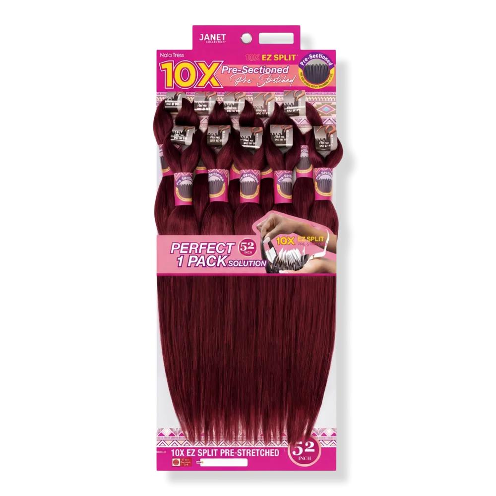 10X EZ Split Pre-Stretched 52 Braiding Hair - 99j Black Cherry by Janet Collection