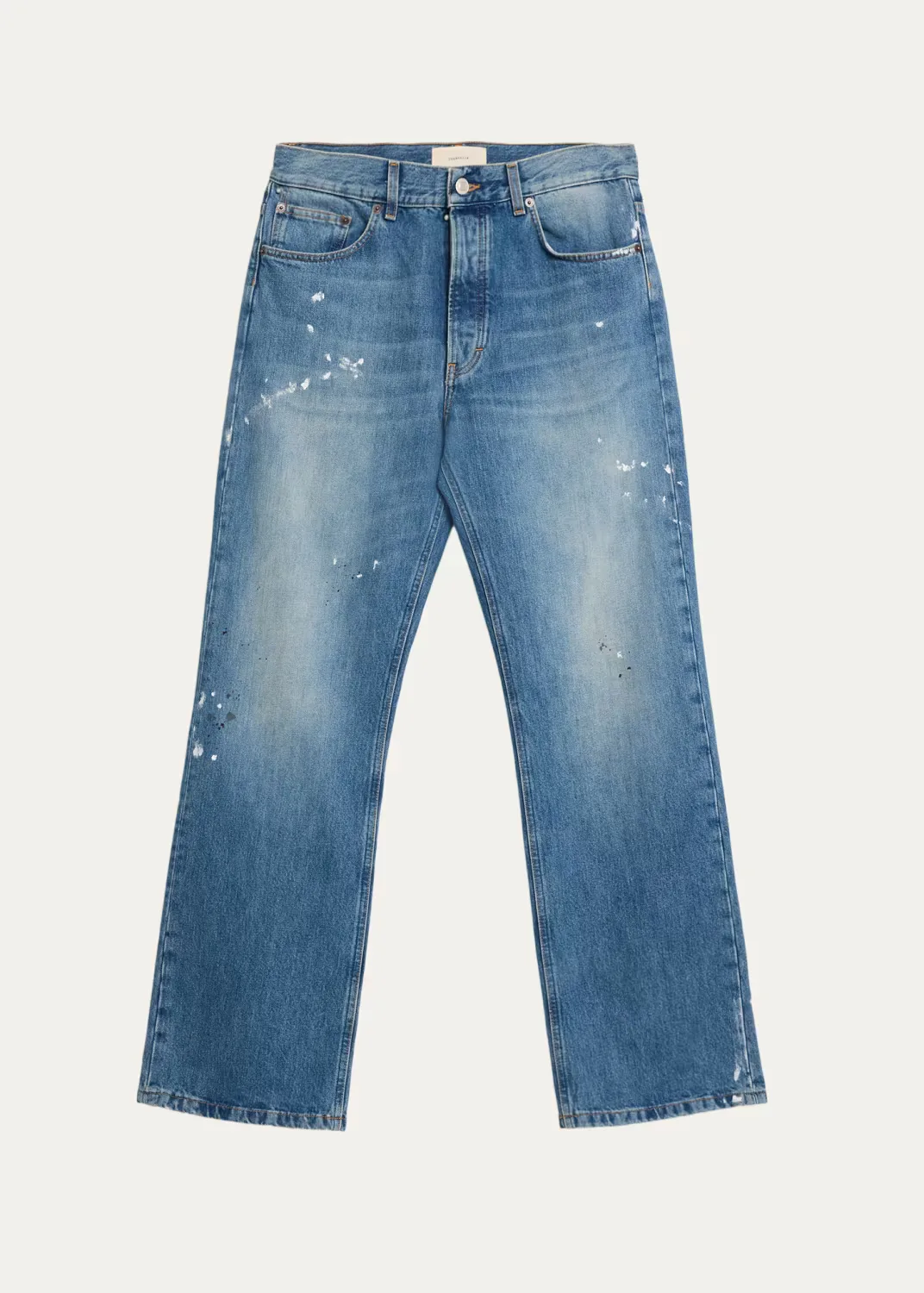 Paint Splatter Medium Blue Denim Jeans by Jeanerica