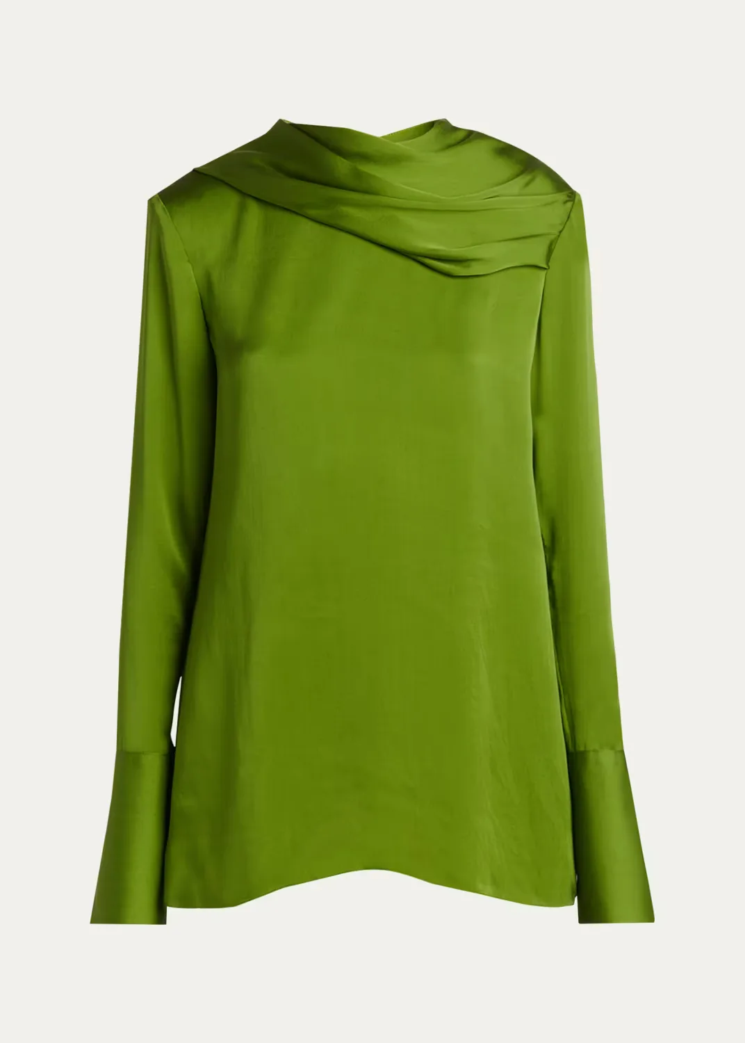 Draped Silk Long-Sleeve Tunic Blouse