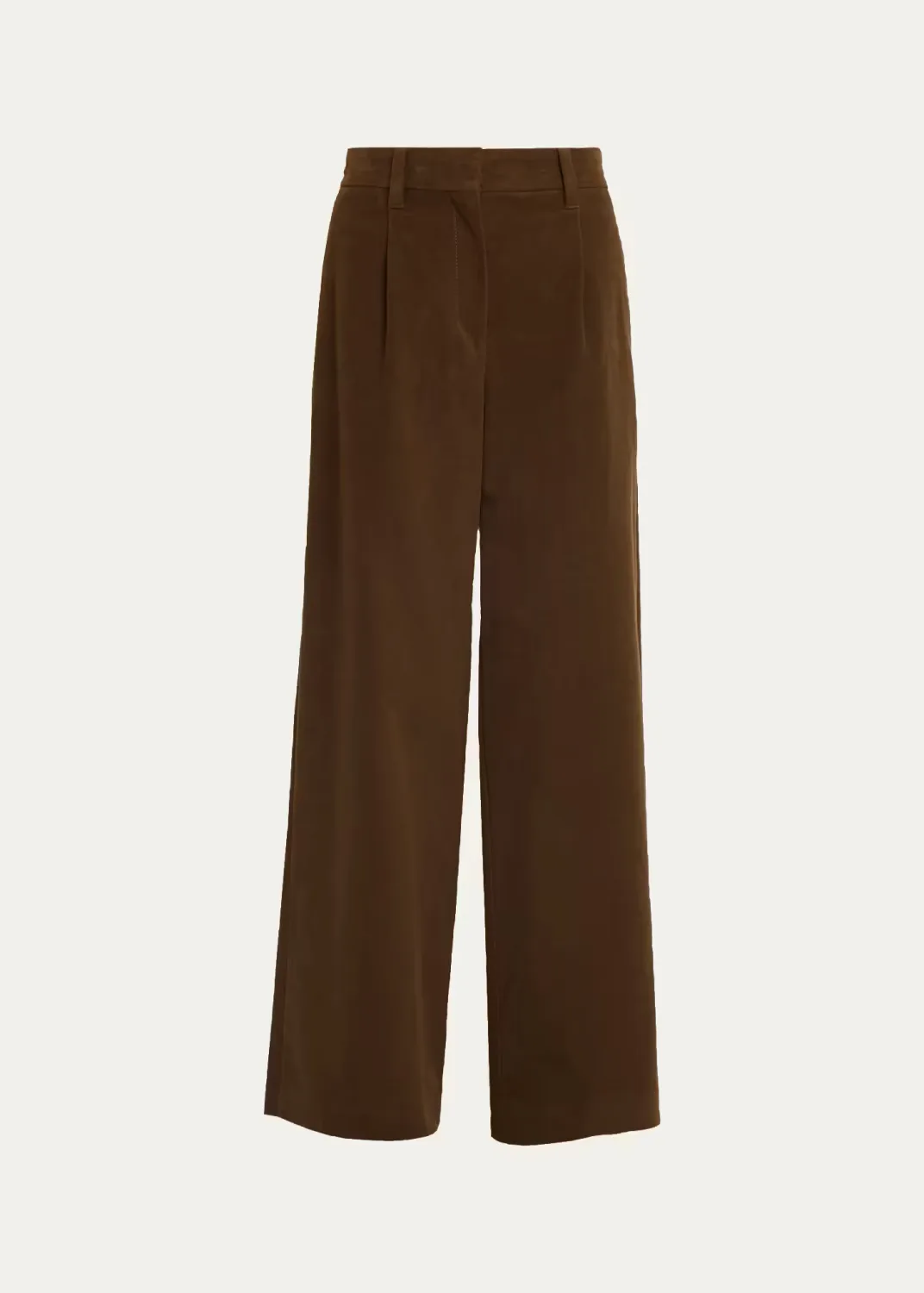 Pleated Stretch Moleskin Wide-Leg Trousers by Brunello Cucinelli