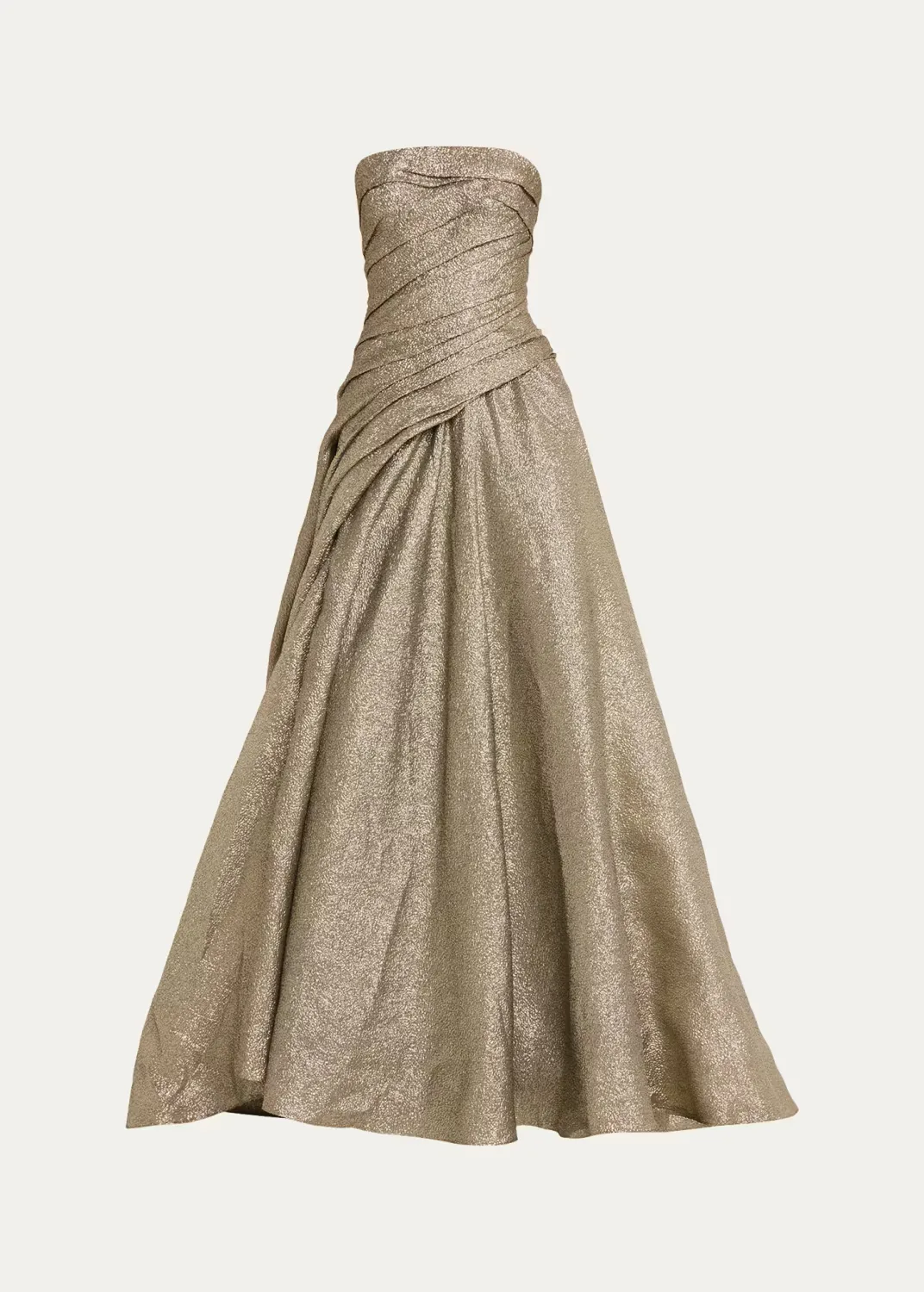 Strapless Asymmetric Draped Metallic Ball Gown by MARMAR HALIM