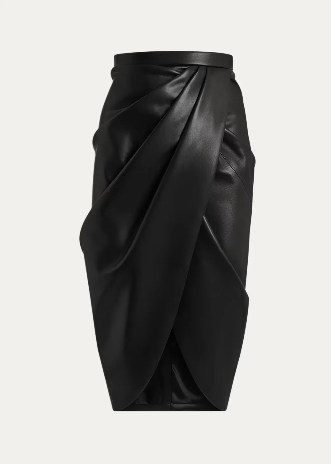 High-Waist Draped Lambskin Midi Skirt