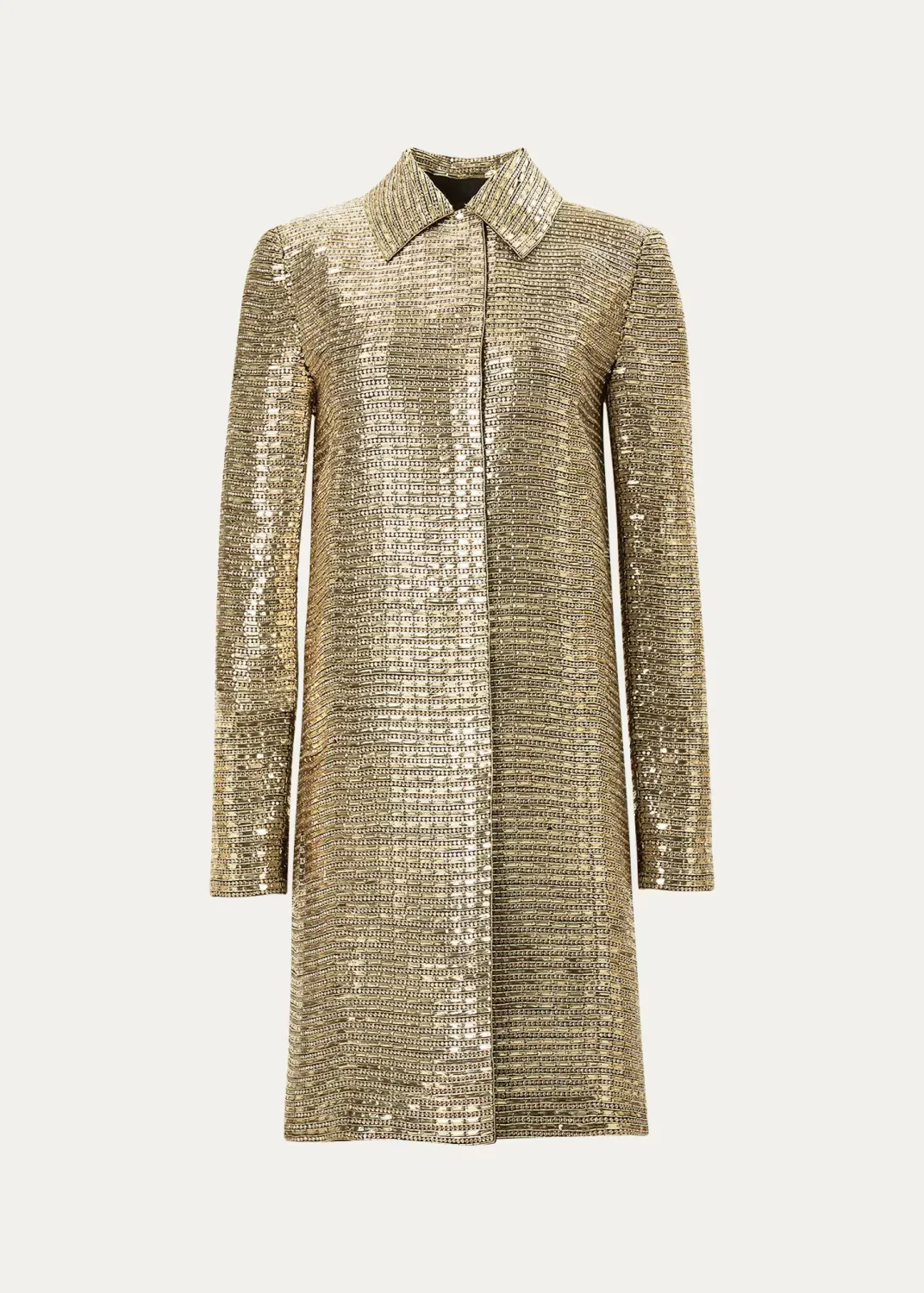 Metallic Embellished Long Sleeve Coat by Carolina Herrera