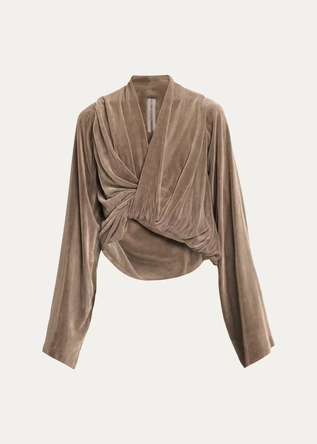 Flare-Sleeve Twisted Velvet Crop Top by Rick Owens