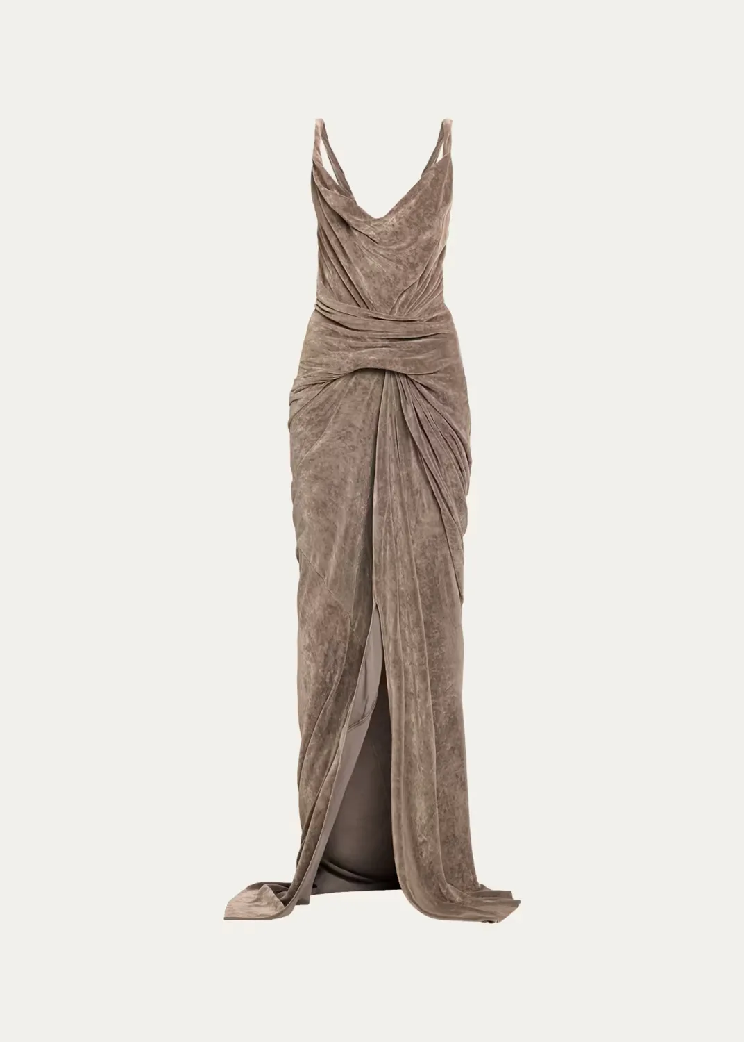 Strutter Twisted Drape Velvet Slit Maxi Dress by Rick Owens
