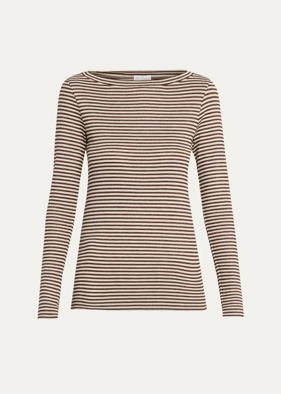 Glimmering Fine Stripe Wool Jersey Long-Sleeve Top by Brunello Cucinelli